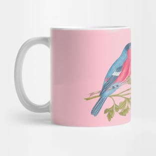 Two Bullfinch Birds and Red Flowers Wildlife Illustration Mug